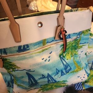 Coach White and Blue Tropical Tote Bag